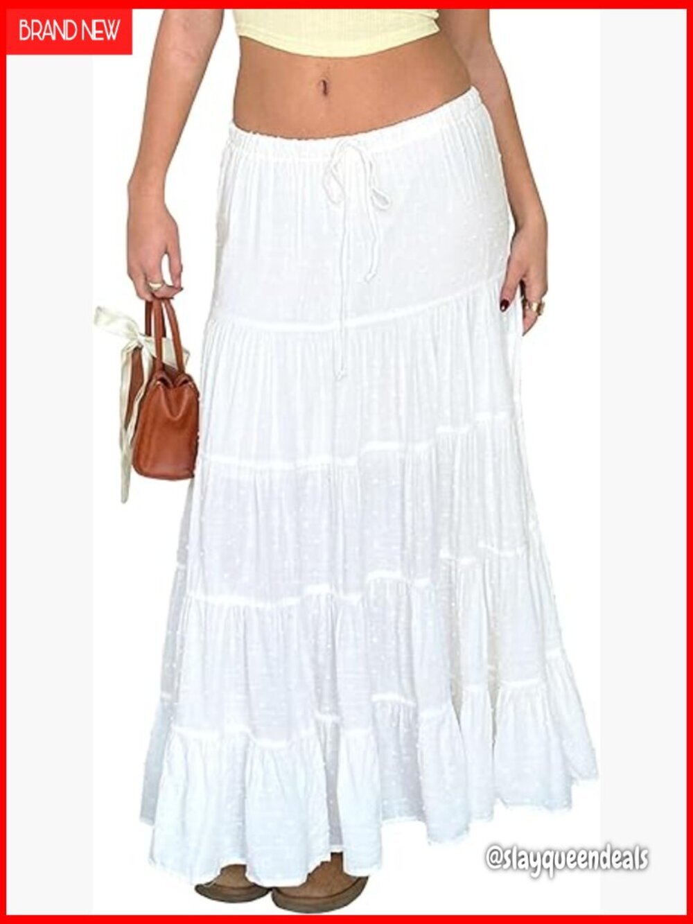 Maxi Skirt High Elastic Waist Ruffle Boho Pleated A-Line Long Summer